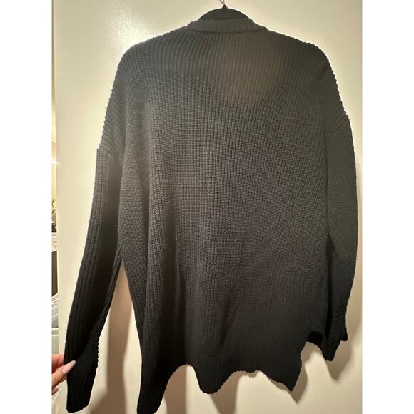 BCBGMAXAZRIA Chunky Ribbed Knit Crewneck High Low Drop-Shoulder Sweater Black XS - Picture 3 of 3